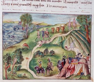 MS Add.15217 fol.40 Wenezuelski pejzaż z hiszpańskim obozowiskiem, ze zbioru wspomnień rodziny Coeler, Norymberga autorstwa School German