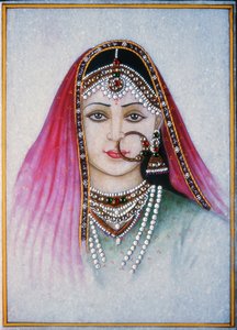 Radżastańska dama (gwasz i akwarela na marmurowej płycie) autorstwa School Indian