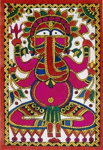Bóg Ganesh z głową słonia (olej na tkaninie) autorstwa School Indian