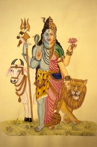 Bóg Śiwa w Ardnarees Wear Roop, miniatura malowana na papierze autorstwa School Indian
