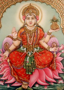 Bogini Lakshmi Laxmi miniaturowy obraz na kości słoniowej autorstwa School Indian