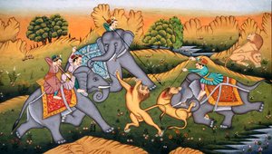 Polowanie na tygrysy na miniaturowym obrazie na papierze autorstwa School Indian