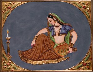 Dama delektująca się drinkiem Miniatura malowana na papierze autorstwa School Indian