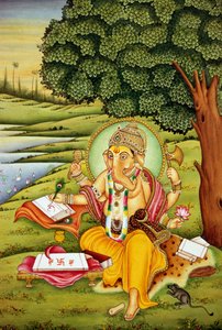 Miniaturowy obraz Lorda Ganesha Ganpati na papierze autorstwa School Indian