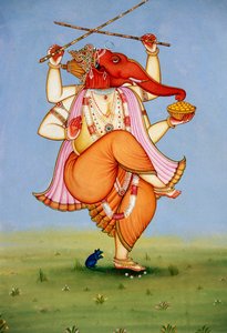 Miniaturowy obraz Lorda Ganesha Ganpati na papierze autorstwa School Indian
