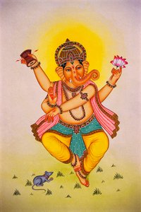 Pan Ganesha Ganpati w tanecznym nastroju Miniatura malowana na papierze autorstwa School Indian