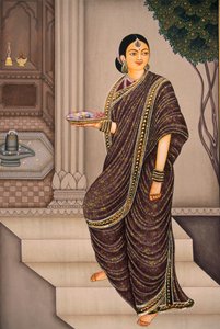 Marathi Lady Going To Temple Miniaturowy obraz na papierze autorstwa School Indian
