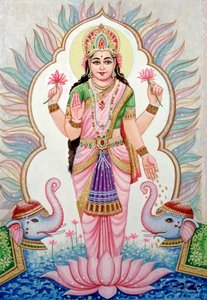 Miniatura przedstawiająca boginię Laxmi, Indie autorstwa School Indian