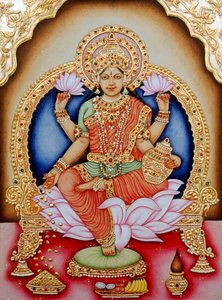 Miniatura przedstawiająca boginię Laxmi, Indie autorstwa School Indian