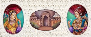 Miniatura przedstawiająca cesarza Mogołów Akbara z żoną Jodhą Bai autorstwa School Indian