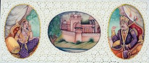 Miniatura przedstawiająca cesarza Mogołów Bahadura Szacha Zafara z żoną Zeenat Mahal autorstwa School Indian