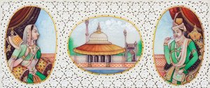 Miniatura przedstawiająca cesarza Mogołów Humayuna z żoną Jhanvi autorstwa School Indian