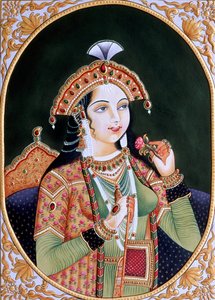 Miniatura na papierze przedstawiająca księżniczkę Mumtaz Mahal, żonę cesarza Mogołów Shah Jahana autorstwa School Indian