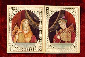 Cesarz Mogołów Akbar i obraz z kości słoniowej Jodhabai autorstwa School Indian