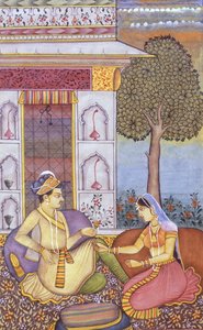 Miniaturowy obraz Mughal na papierze Królewski król pijący drinka autorstwa School Indian