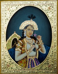 Miniaturowy obraz księżniczki Mogołów Mumtaz Mahal na papierze autorstwa School Indian