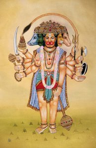 Panchmukhi Lord Hanuman Miniatura malowana na papierze autorstwa School Indian