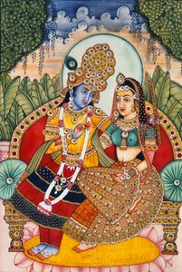 Miniaturowy obraz Radha Krishna na kości słoniowej autorstwa School Indian