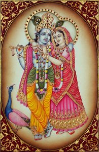 Miniaturowy obraz Radha Krishna na kości słoniowej autorstwa School Indian