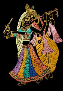 Miniaturowy obraz Radha Krishna na aksamicie autorstwa School Indian