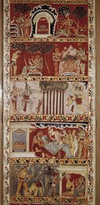 Sceny Ramajany, poemat epicki skomponowany w VI wieku przez Valmiki i opowiadający legendę o Ramie. Zachodni Bengal. Biblioteka Wiktora i Alberta. Londyn autorstwa School Indian