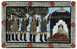 Historia ataków z 11 września 2001 roku opowiedziana przez handlarzy Baul z Bengalu. Obraz, seria, numer 2/9, Bengal. autorstwa School Indian
