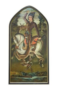Książę walczący ze smokiem, Mohammad Sadegh (olej na płótnie) autorstwa School Iranian