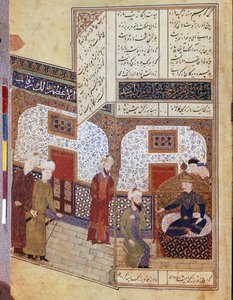 Khusraw rozmawia z Buzurgiem Ummid autorstwa School Iranian
