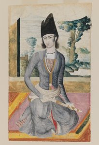 Siedzący książę Qajar (ołówek i nieprzezroczysta akwarela na papierze) autorstwa School Iranian
