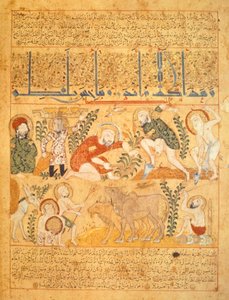 Andromenadros, Farmaceuta, bada prace rolnicze, ilustracja z Księgi antidotów „Kitab al-Diryaq”, Pseudo-Gallen (wellum)