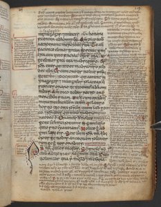 Harley 1802, f.19r, Zdobiony inicjał „P”(ater) z głową zwierzęcia na początku Pater Noster lub Modlitwy Pańskiej, z Ewangelii Maelbrigte („Ewangelie Armagh”; „Ewangelie Marelbrid”), z glosami