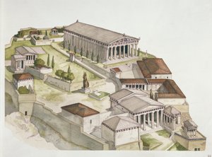 Starożytne Ateny - rekonstrukcja Akropolu, V wiek p.n.e. (litografia kolorowa)