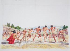 Starożytne Ateny - rekonstrukcja Stadionu (litografia kolorowa) autorstwa School Italian