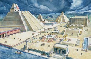 Chmury nad piramidami, Templo Mayor, Tenochtitlan, Mexico City, Meksyk (kolor lito)