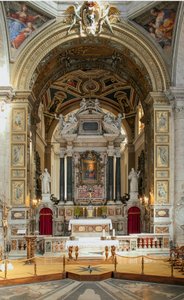 Widok wnętrza bazyliki Santa Maria del Popolo (Widok wnętrza kościoła Santa Maria del Popolo) XV-XVII w. Rzym Włochy autorstwa School Italian