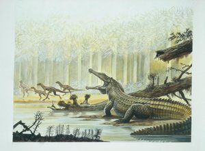 Rutiodon z Fabrozaurem w tle, trias (kolor lito) autorstwa School Italian