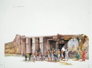 Tell el-Amarna - rekonstrukcja kultu boga Atona, ukazana jako dysk słoneczny (kolor lito) autorstwa School Italian