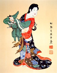 Kultura Dawnej Japonii - lalkarz Bunraku autorstwa School Japanese