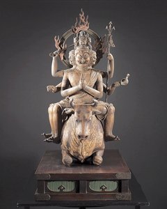 Daiitoku Myoo, okres Kamakura, ok. 1251-99 (drewno, metal, złoto płatkowe i pigment) autorstwa Japanese School