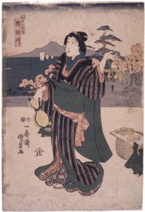 Dom Edo Meisho: Sumidagawa (kobieta z tykwą) autorstwa School Japanese