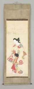 Kobieca figura w kwiecistej sukni autorstwa Japanese School