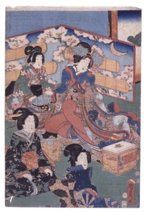 Scena luksusowego wnętrza (wycieczka) (drzeworyt kolorowy) autorstwa School Japanese