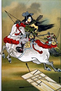 Tomoe, odważna wojowniczka z Japonii w okresie Genji i Heishi (kolor lito)