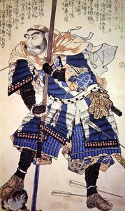 Wojownik Starej Japonii (kolorowy drzeworyt) autorstwa School Japanese