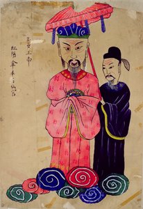 Koreańskie bóstwo lub "Okhwangsangje" (naturalny pigment na papierze) autorstwa School Korean