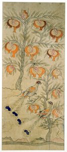 Panel z ośmiokrotnego ekranu (naturalne pigmenty na papierze) autorstwa School Korean
