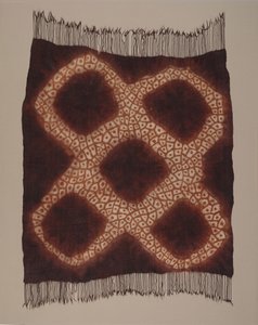 Nakrycie głowy kobiece („taritat lub tarredat”), koniec XIX wieku (wełna; splot płócienny, farbowana i malowana)