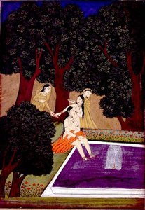 Dama na basenie, Johnson Album IX, nr 16, ok. 1780 (gwasz ze złotem na papierze) autorstwa School Mughal