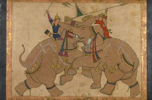 Elephant Combat (tusz, pigmenty na papierze naklejone na karton)