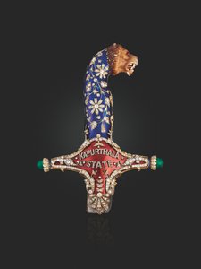 Rękojeść państwowego miecza Maharajy Jagatjita Singha z Kapurthali, ok. 1900 (emalia, diamenty i rubiny)